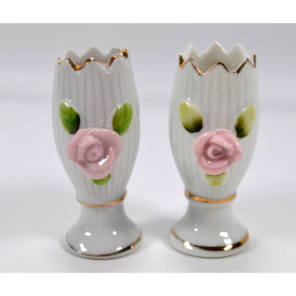 Vintage Pair of 2 Miniature Floral Vases Raw/ ised Flower Made in Japan 3"